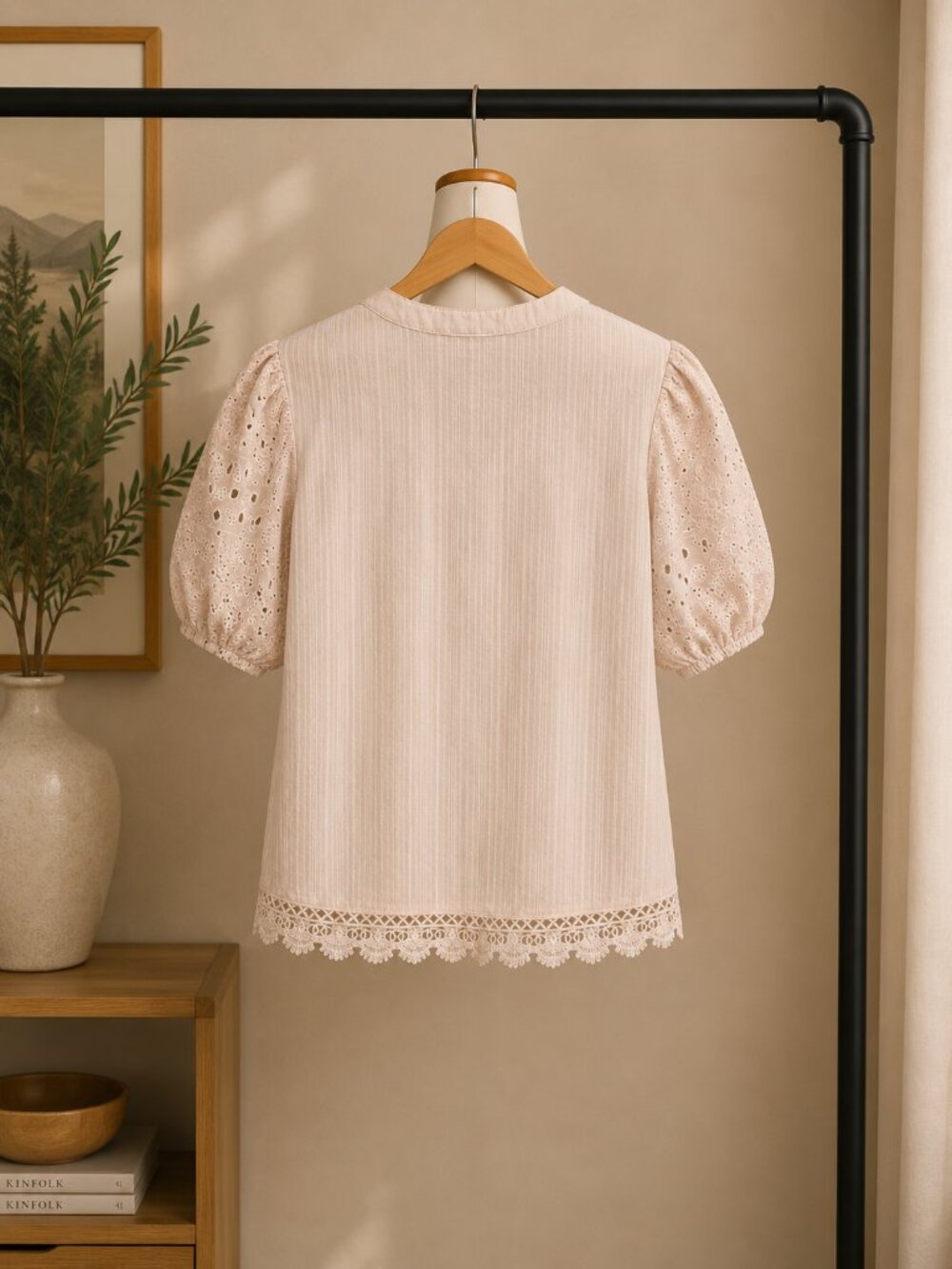 INDUSTRY Lace Button-Up Blouse - Cream - Picture 3 of 4